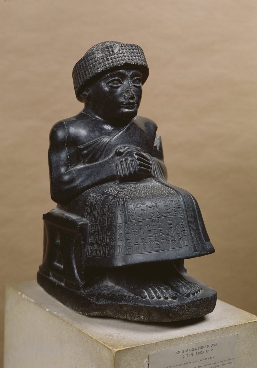 Gudea, prins av Lagash, staty tillägnad Ningizzada, neosumerisk, från Telloh, gamla Girsu, ca 2130 f.Kr. (diorit) (se även 71510 och 208106) av Mesopotamian