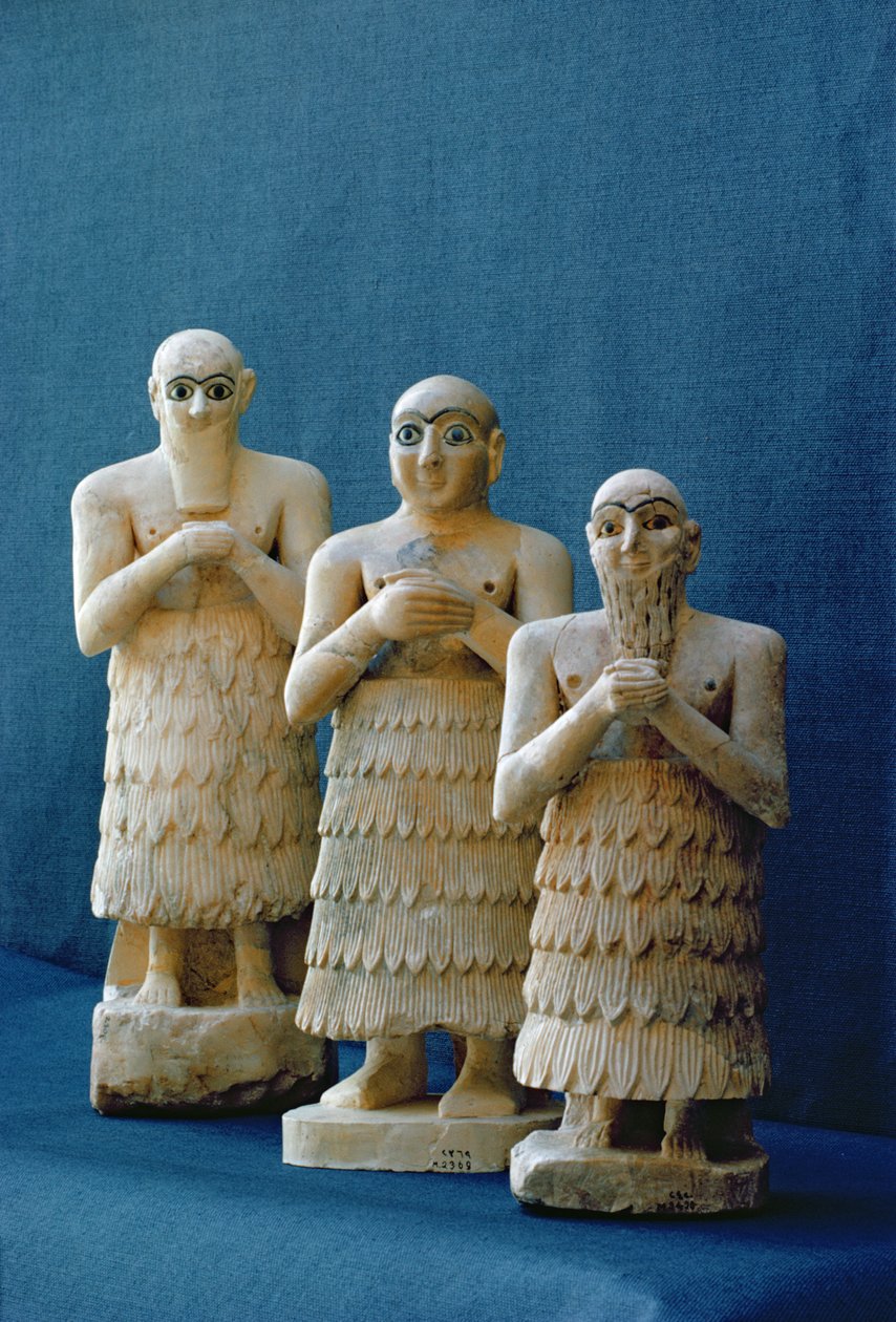 Votivfigurer grävda fram i Nippur, Irak, ca 2800 f.Kr. (alabaster och guld) av Mesopotamian