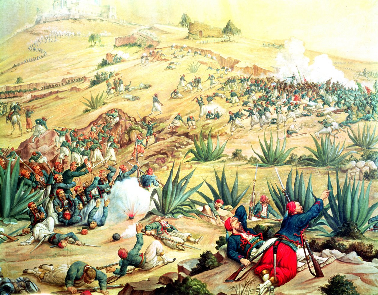 Slaget vid Puebla, 5 maj 1862 (olja) av Mexican School