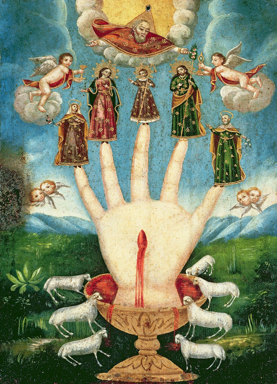 Mano Ponderosa (olja på plåt) av Mexican School