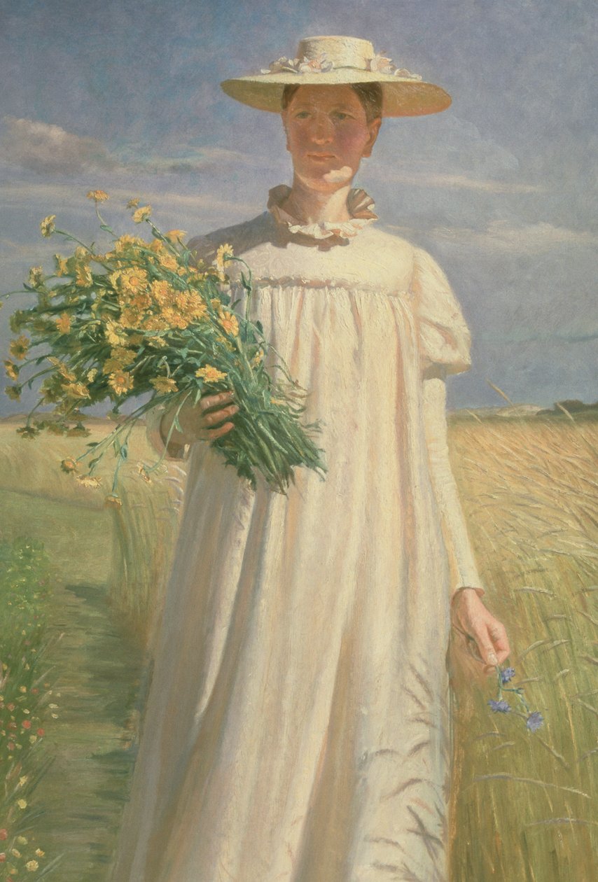 Anna Ancher återvänder från blomsterplockning, 1902 av Michael Peter Ancher