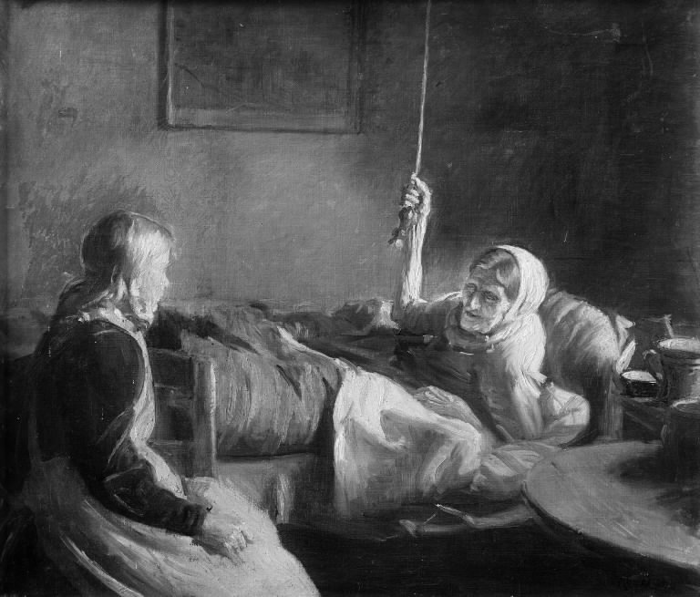  Old Woman in Bedn  av Michael Peter Ancher