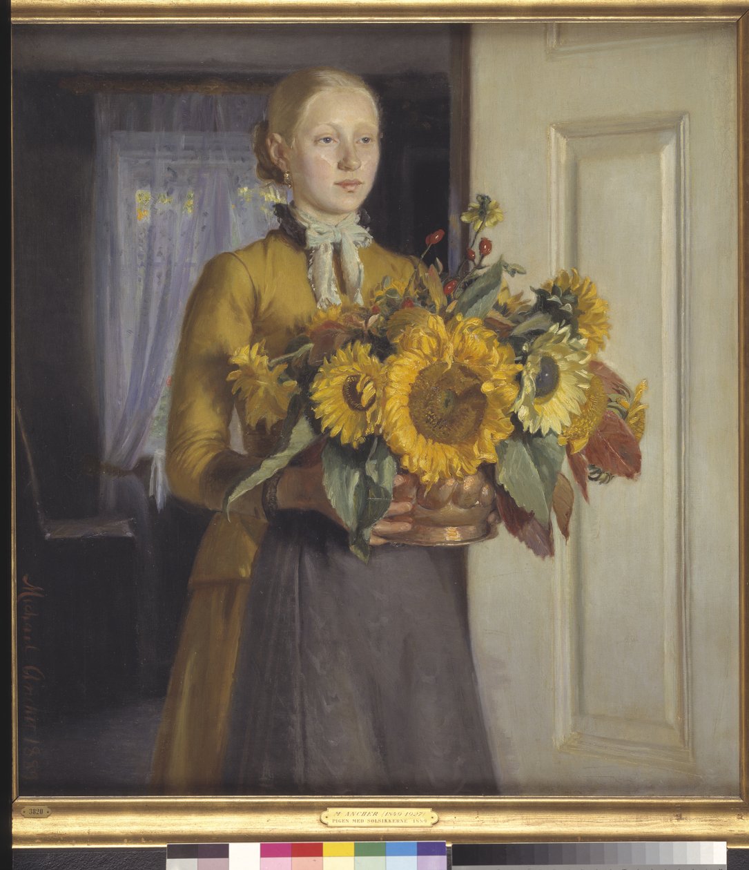 En flicka med solrosor av Michael Ancher
