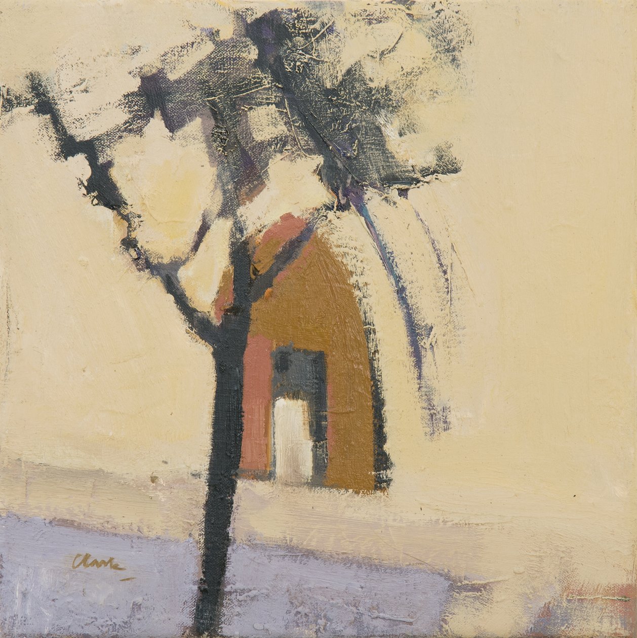 Puymirols kyrka, 2017 (olja på linne) av Michael G. Clark