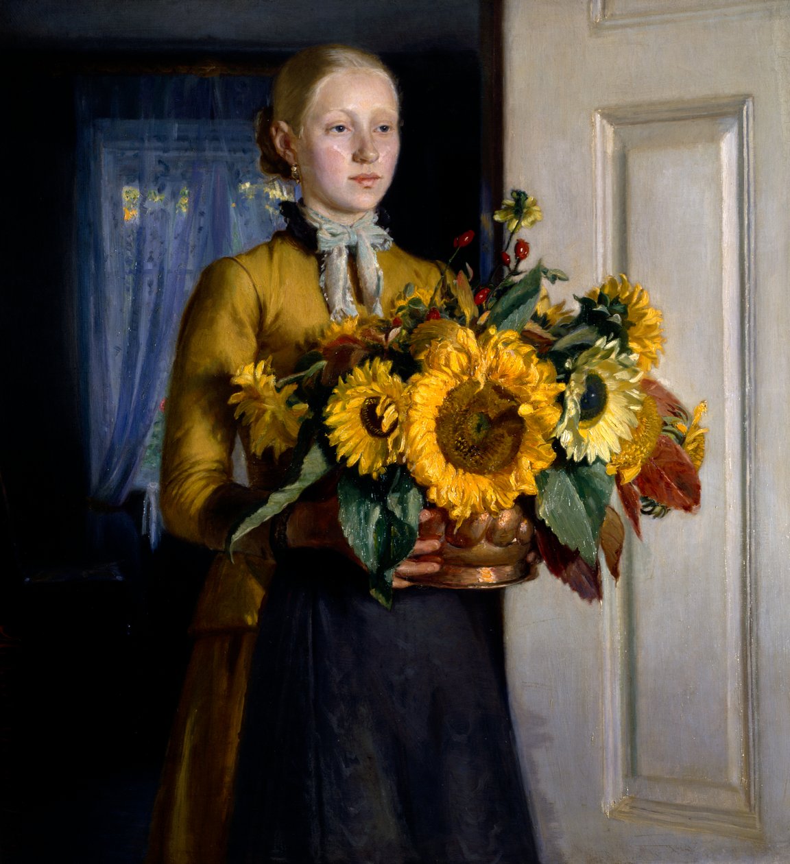 Flicka med solrosor av Michael Peter Ancher