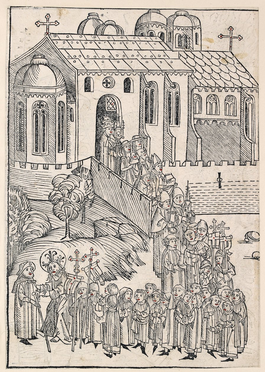 Kristus hälsar en pilgrim, c1491 av Michael Wolgemut