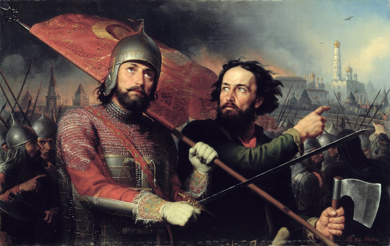 Den nationale opstand af Kuzma Minin (d.1616) og grev Dmitry Pozharsky (1578-1642) 1850 sverige av Michail Ivanovich Skotti