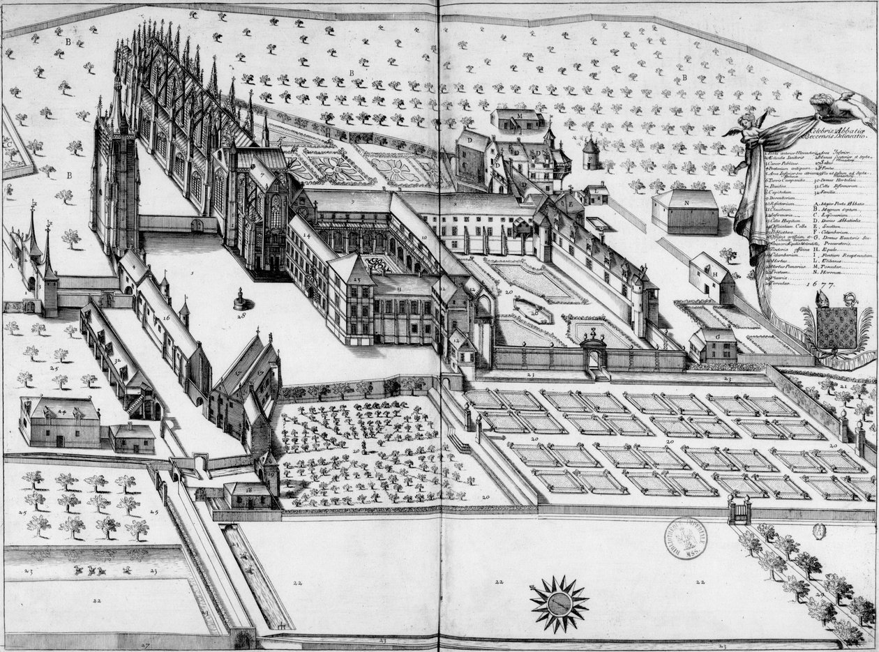 Abbey Note Dame du Bec. General view in 1677 av Michel Germain