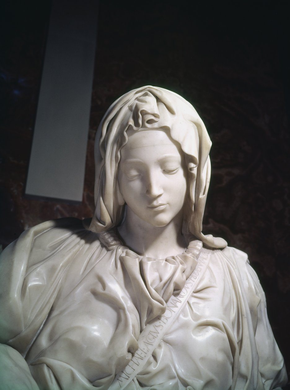 Detalj av Pietà, 1498-99 marmor av Michelangelo Buonarroti