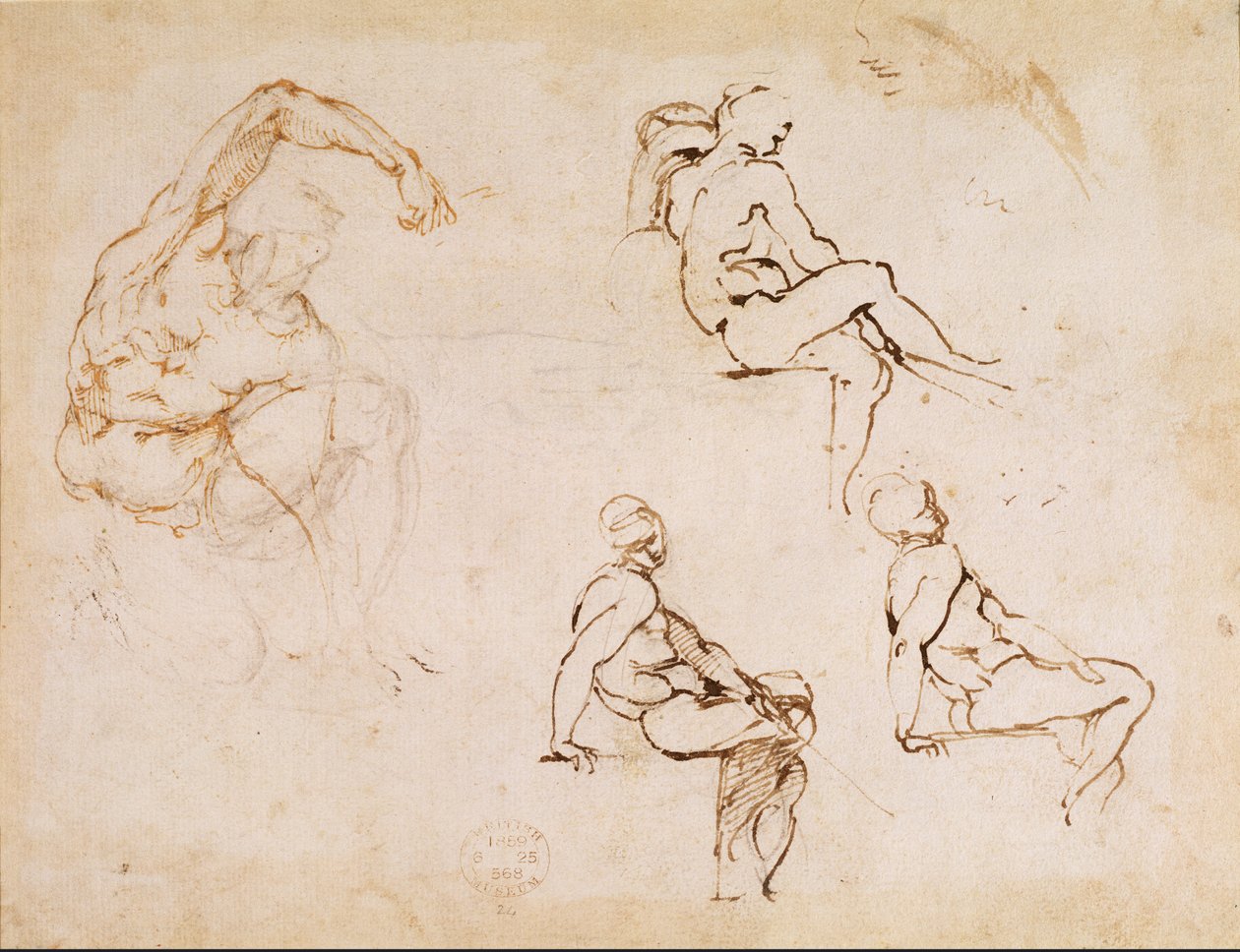 Figurteckningar (bläck på papper) av Michelangelo Buonarroti
