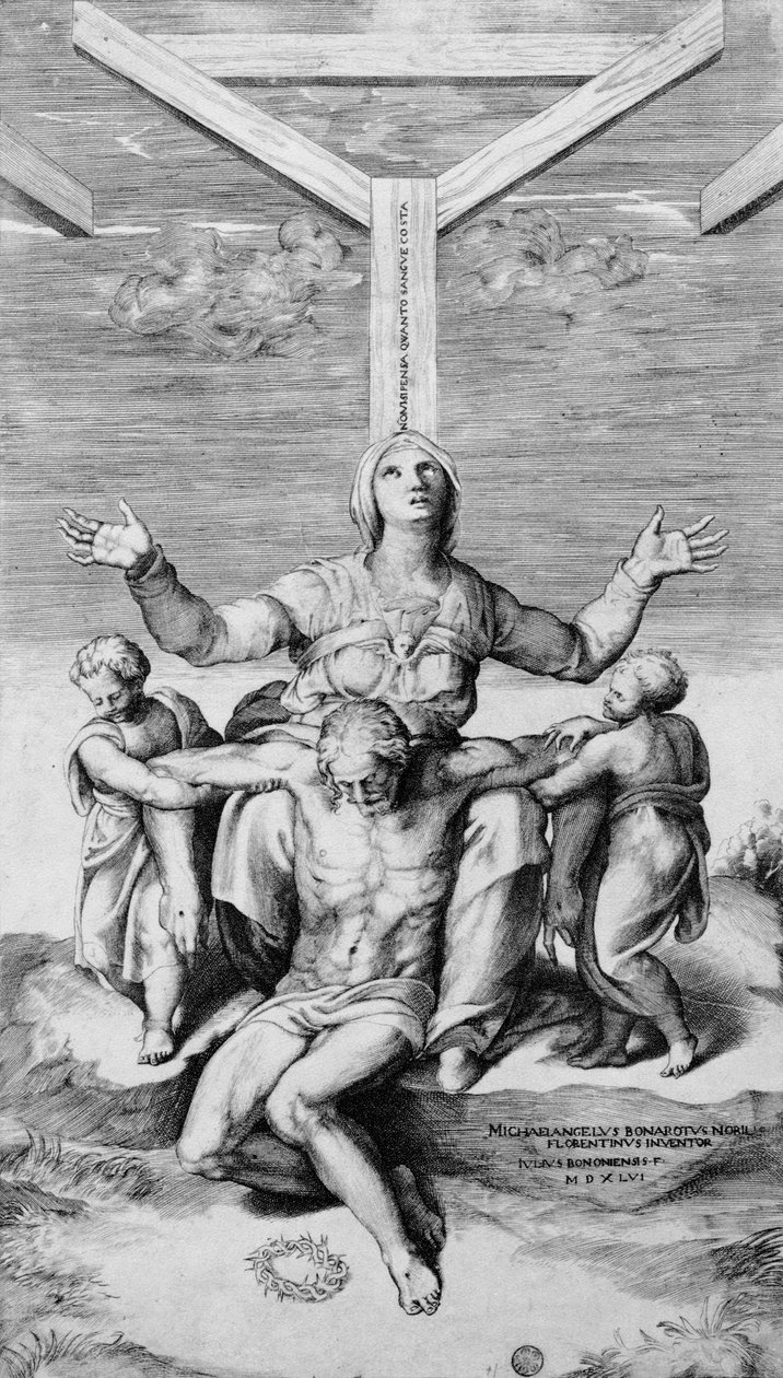Pieta, graverad av Giulio Bonasone, 1556 av Michelangelo Buonarroti