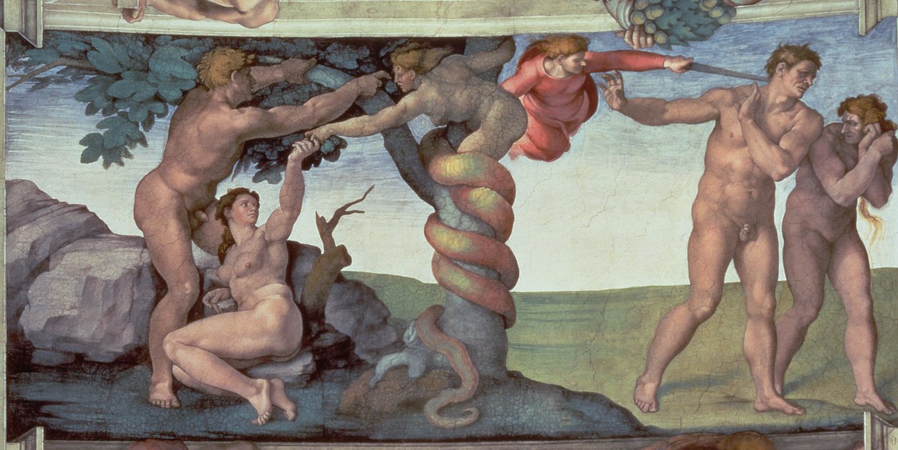 Sixtinska kapellets tak (1508-12): The Fall of Man, 1510 (efter restaurering) av Michelangelo Buonarroti