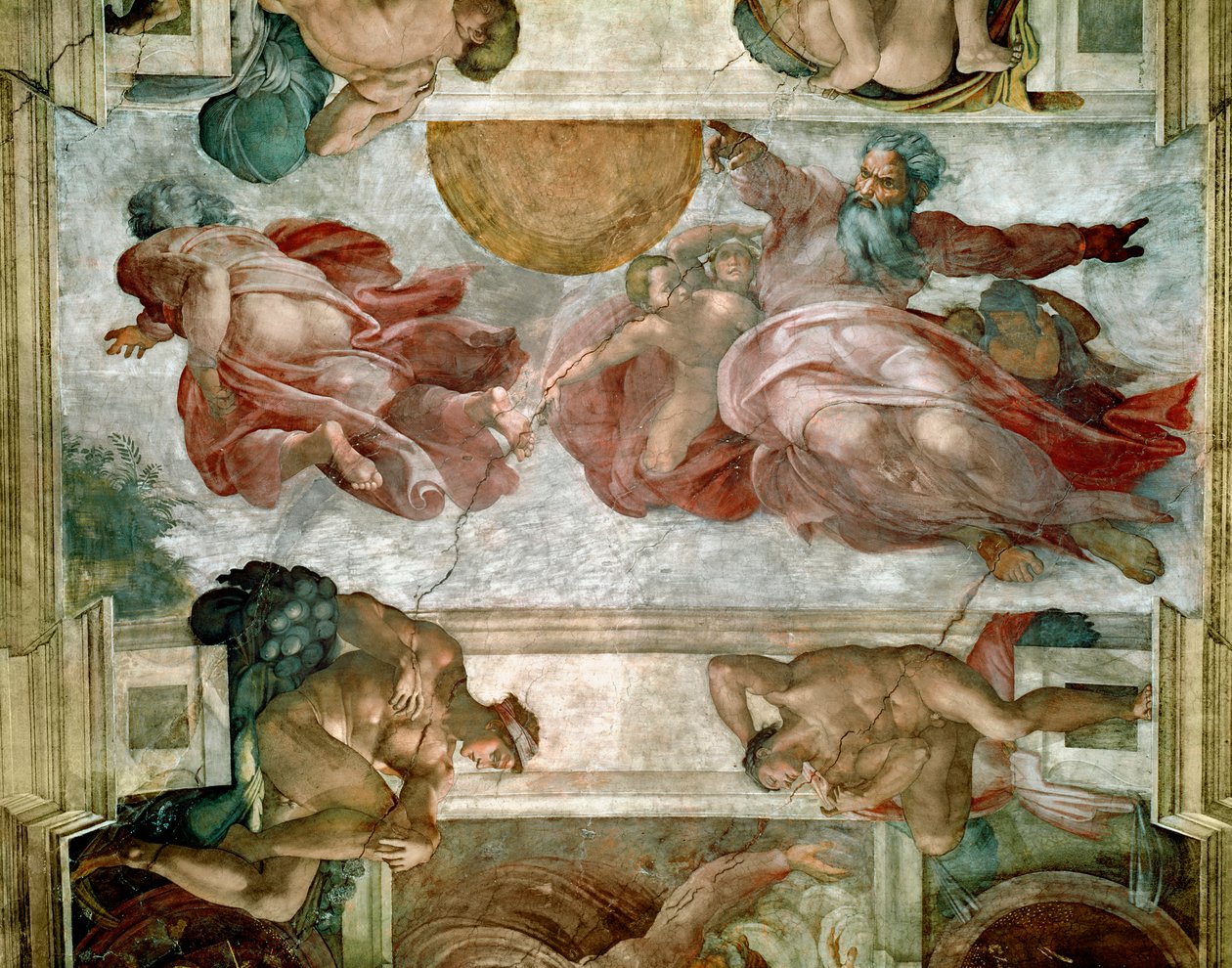 Sixtinska kapellets tak: Solens och månens skapelse, 1508-12 av Michelangelo Buonarroti