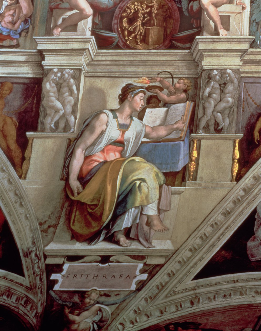 Sixtinska kapellets tak: Erythraean Sibyl, 1510 (efter restaurering) av Michelangelo Buonarroti
