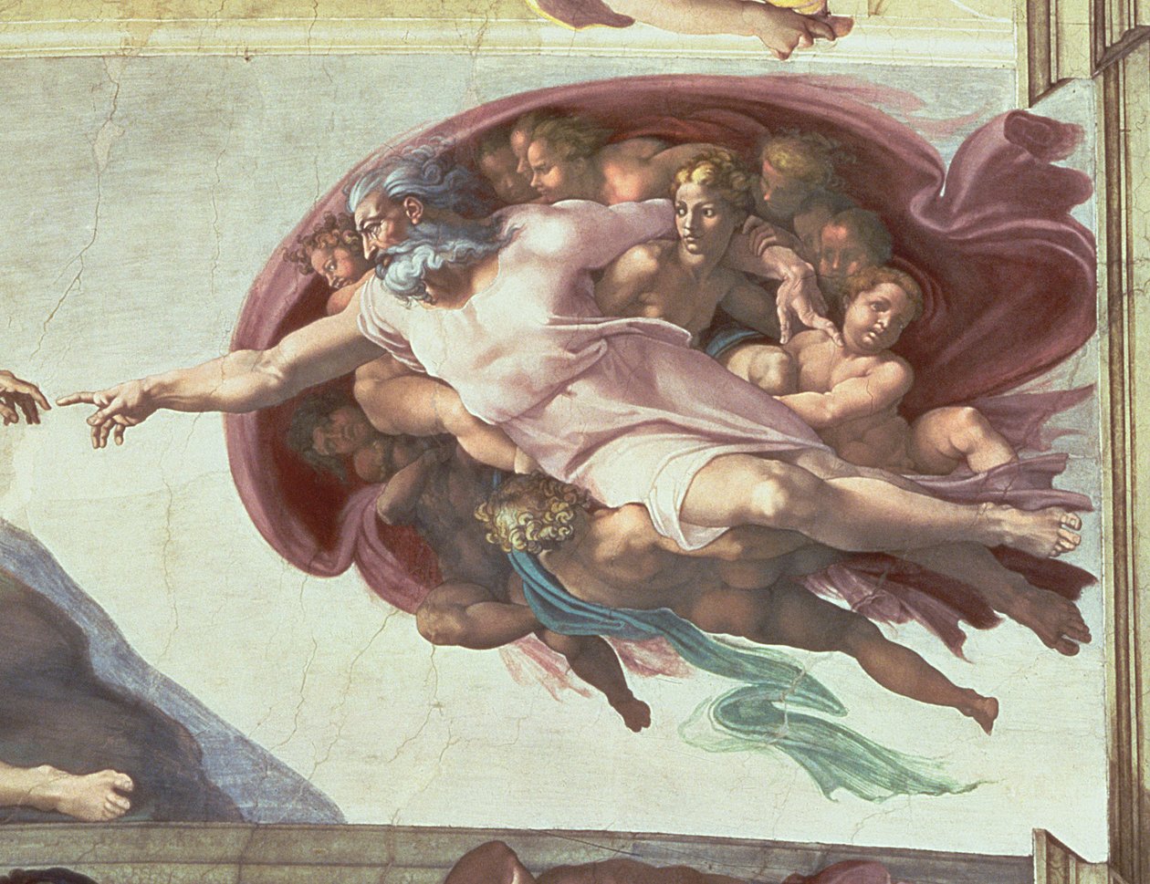 Taket i Sixtinska kapellet: Adam skapades, detalj av Gud Fader, 1508-12 (efter restaurering) av Michelangelo Buonarroti