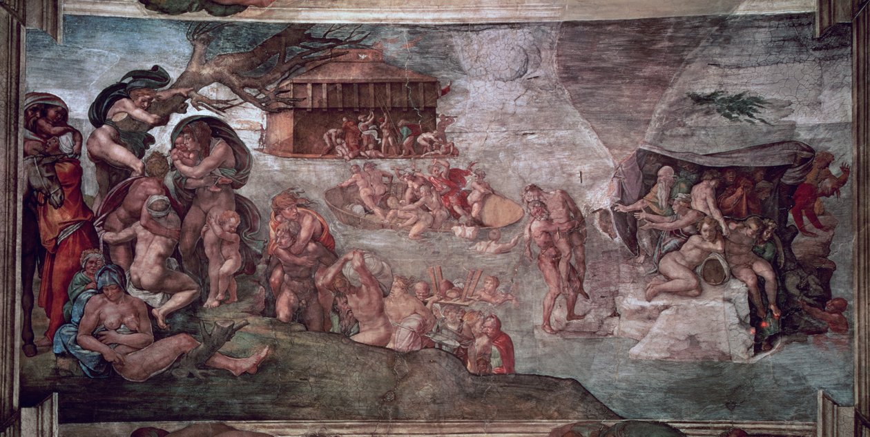 Sixtinska kapellet Ceiling: The Flood, 1508-12 (förrestaurering) av Michelangelo Buonarroti