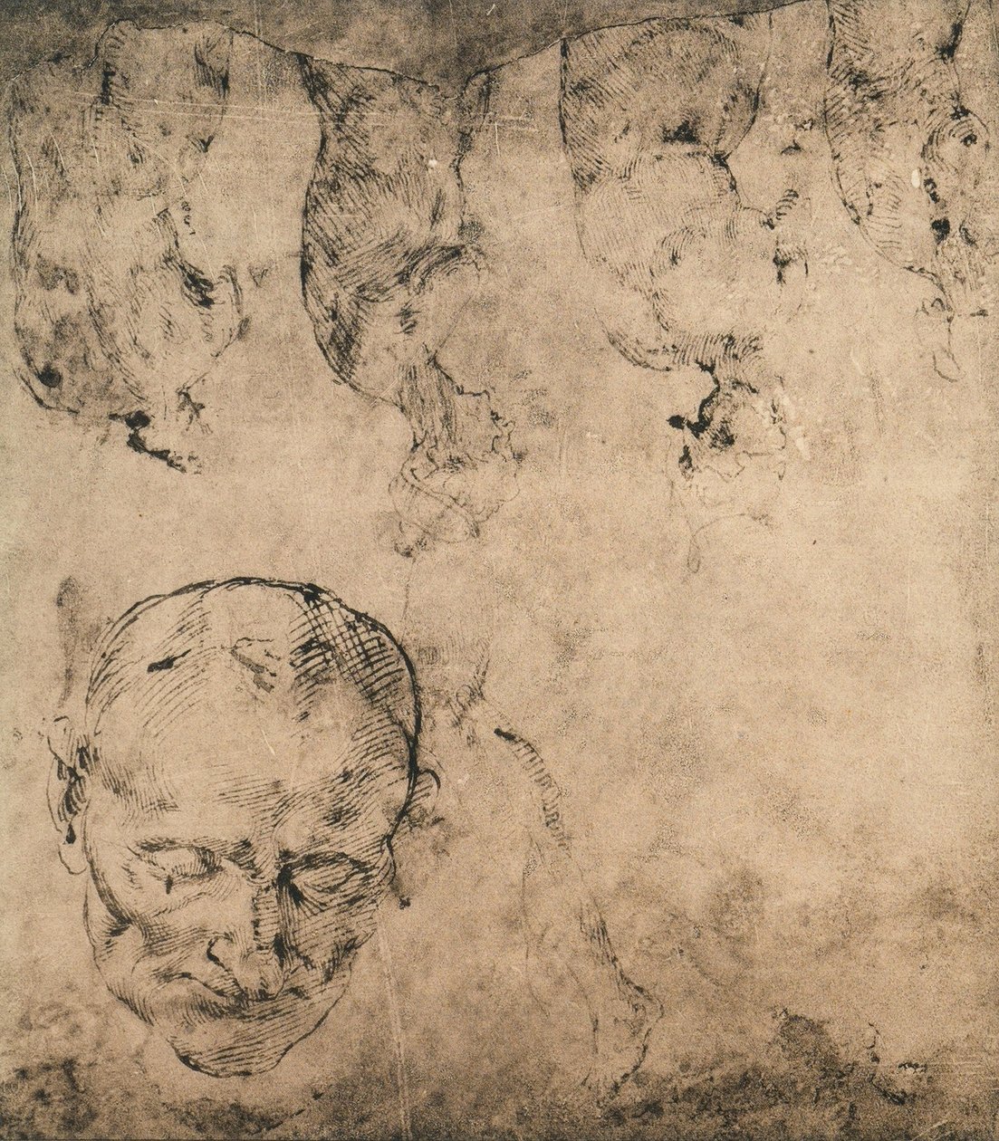 Studera för ett huvud; teckning av Michelangelo. Casa Buonarroti, Florens av Michelangelo Buonarroti