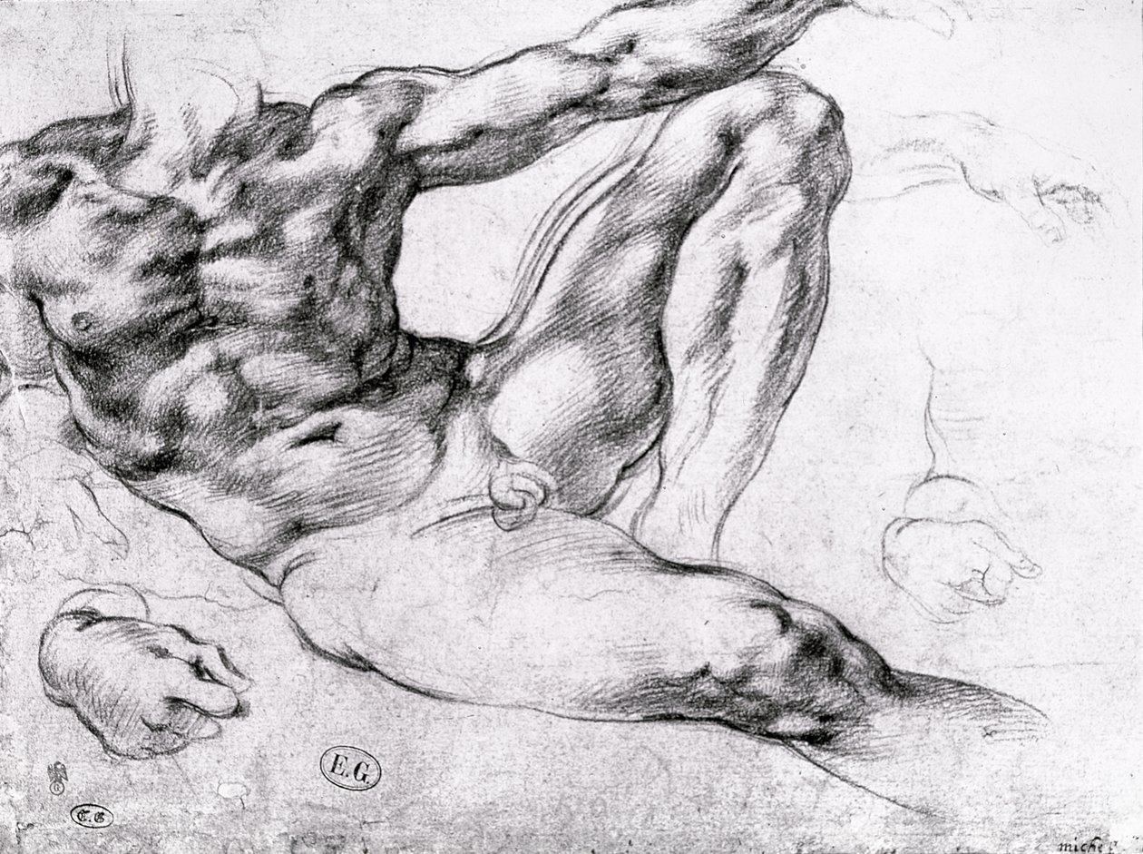 Studie för skapandet av Adam av Michelangelo Buonarroti