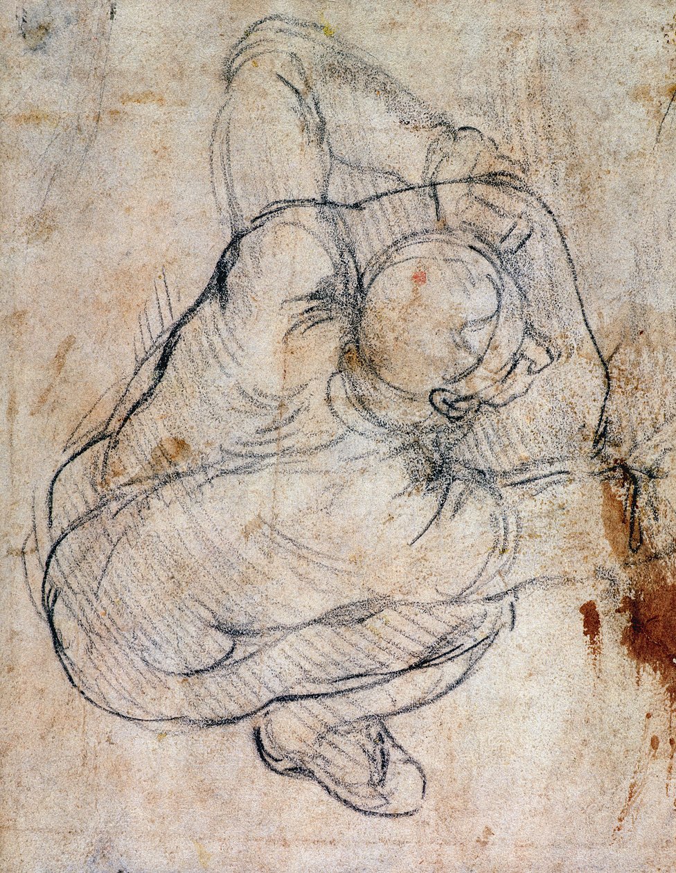 Study for the Last Judgment (svart krita på papper) (recto) (för verso se 191772) av Michelangelo Buonarroti