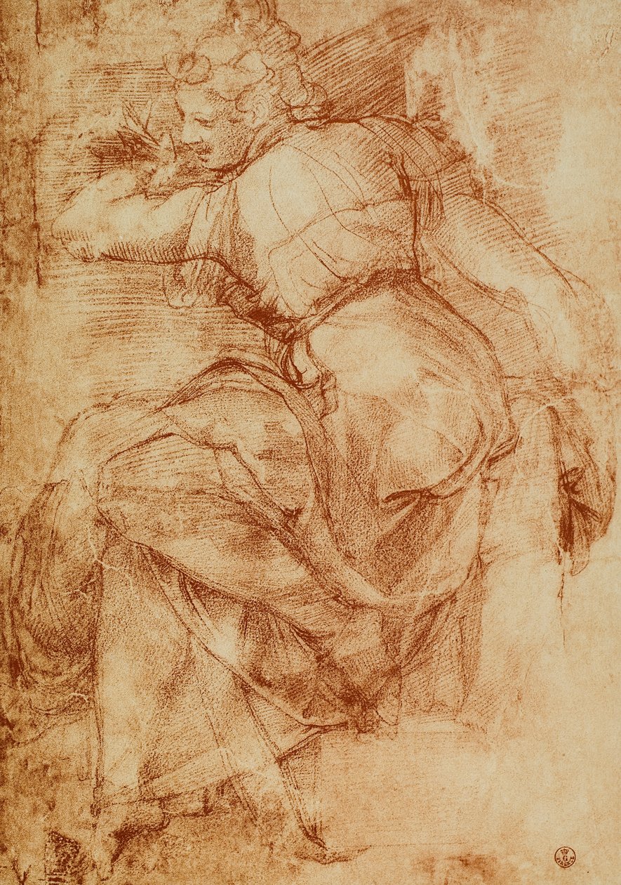 Studie för den libyska sibylla på valvet i Sixtinska kapellet, Michelangelo. Kabinet för teckningar och tryck, Uffizi, Florens av Michelangelo Buonarroti
