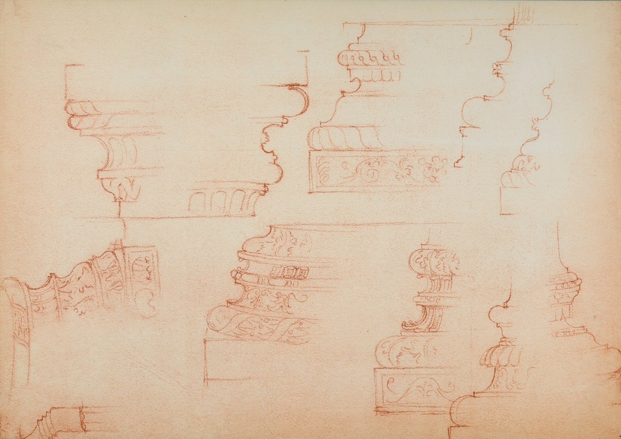 Studie för olika kolumnbaser; teckning av Michelangelo. Casa Buonarroti, Florens av Michelangelo Buonarroti
