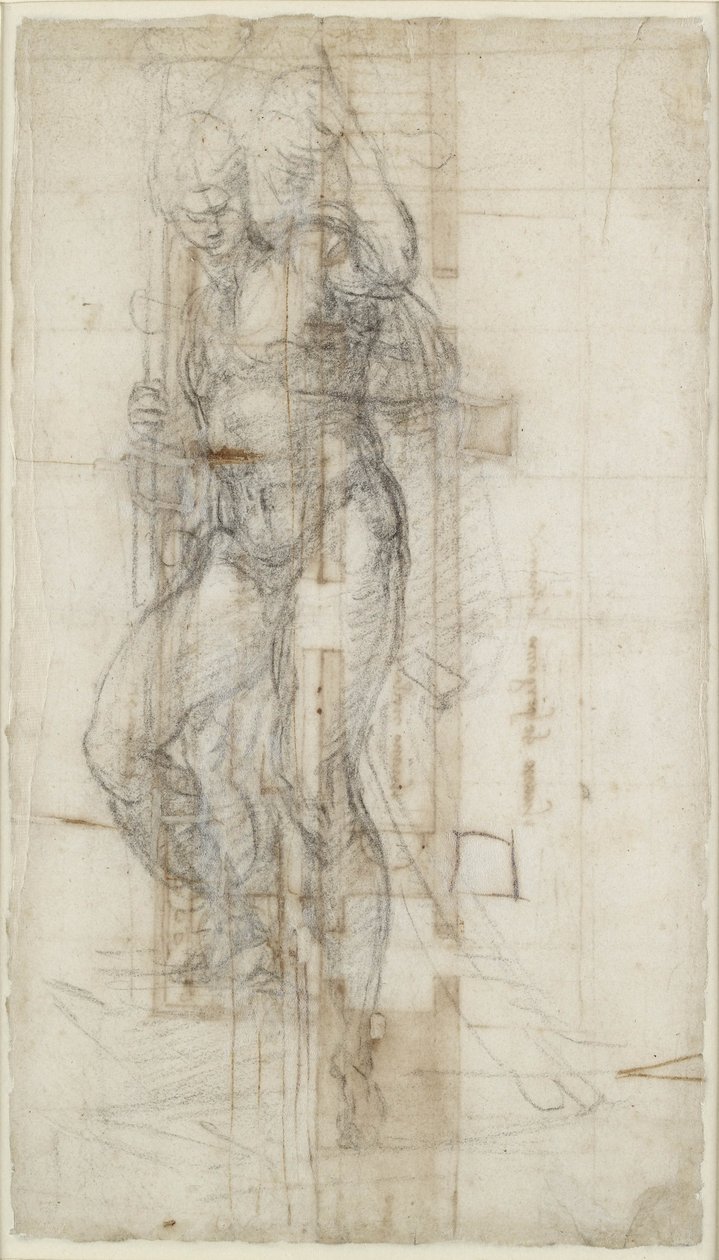 Studie av Kristi uppståndelse, ca 1532 (krita på papper) av Michelangelo Buonarroti