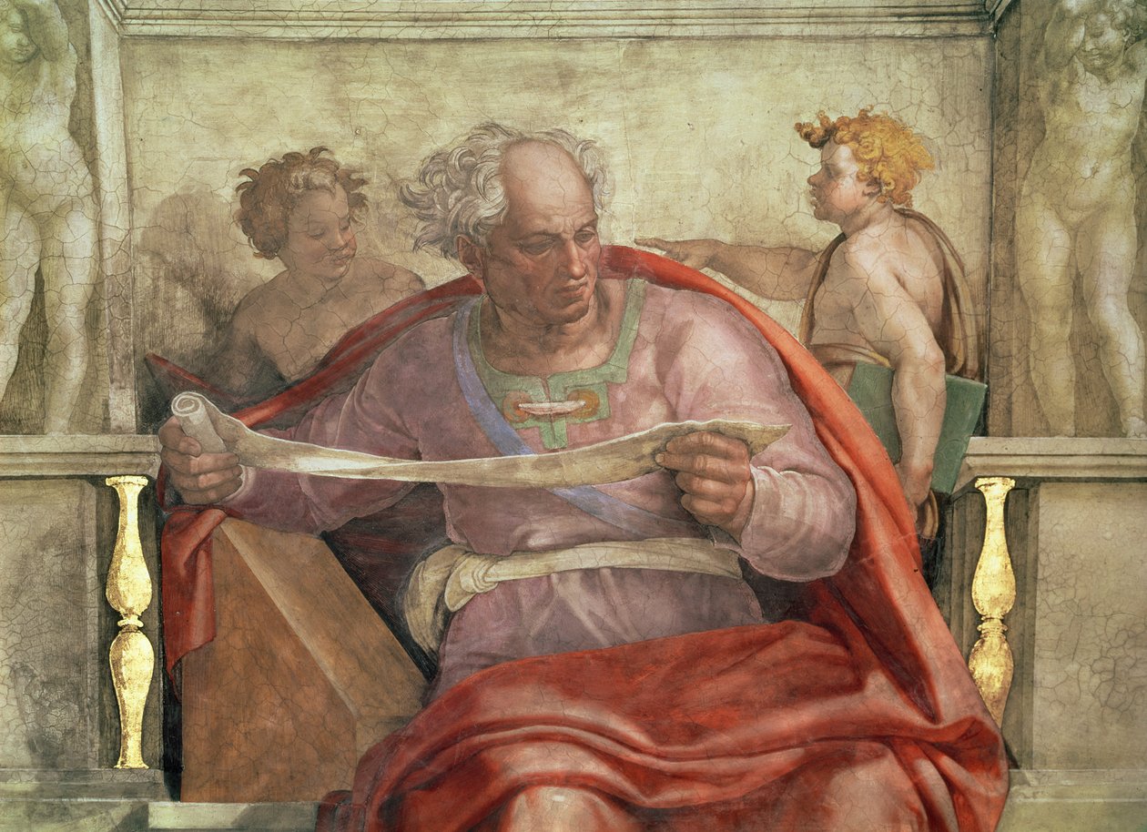 Profeten Joel, från det sixtinska taket (för restaurering) av Michelangelo Buonarroti