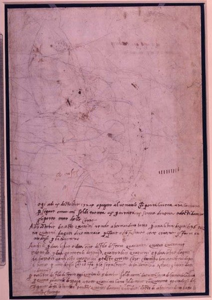 W.31 Sida från en skissbok, med manus (bläck på papper) av Michelangelo Buonarroti
