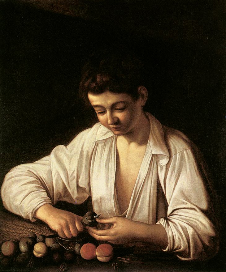 A boy peeling fruit av Michelangelo Merisi Caravaggio