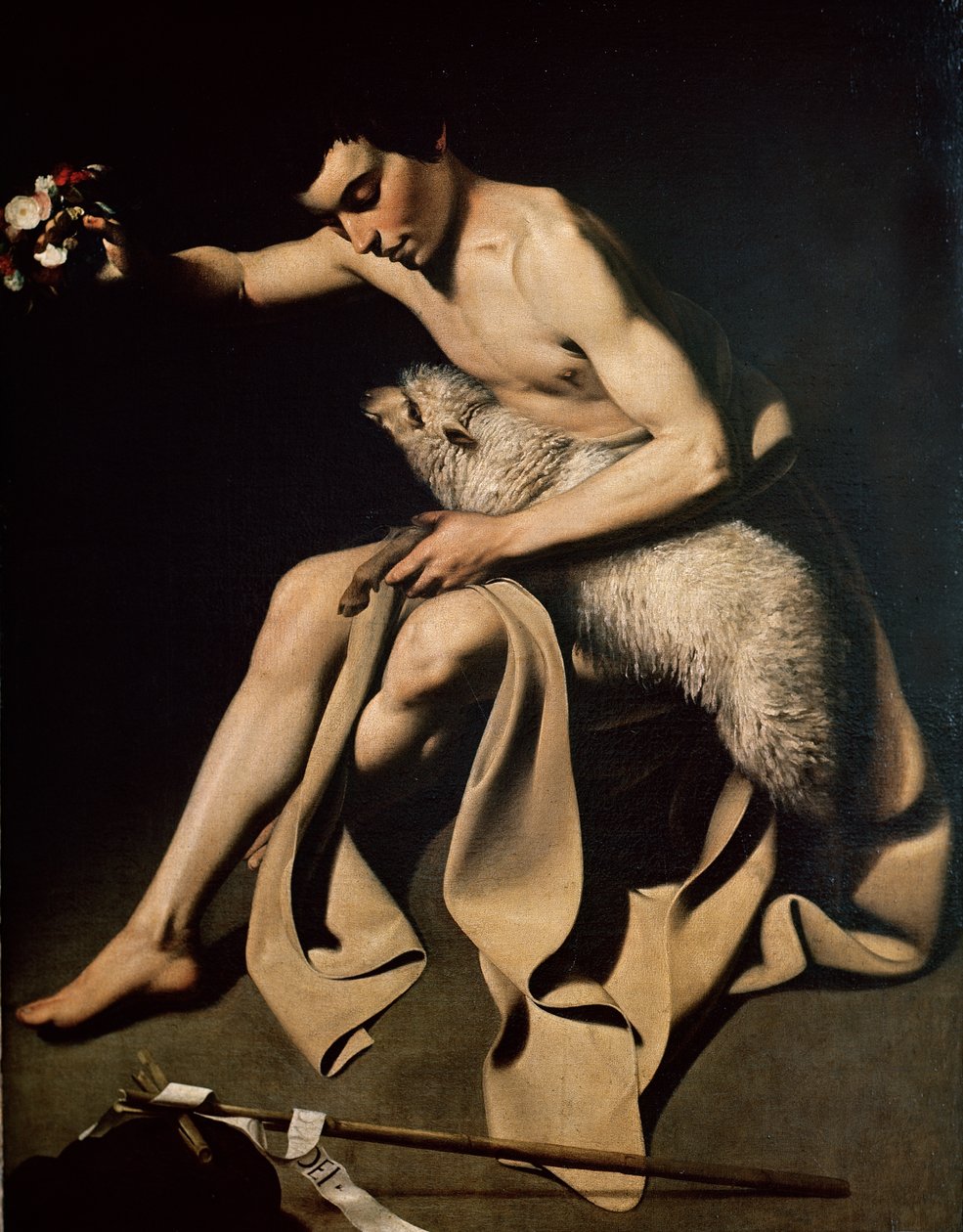 Johannes Döparen leker med ett lamm av Michelangelo Merisi Caravaggio