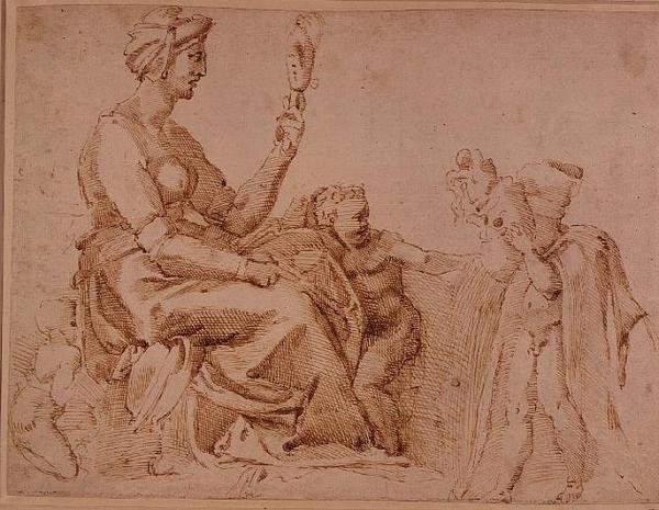 Study of Vanity (röd krita på papper) av Michelangelo Buonarroti