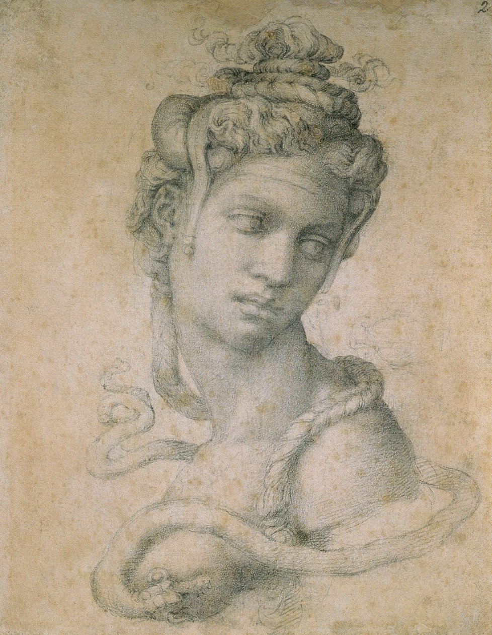 Cleopatra (69-30 f.Kr.) (kol på papper) av Michelangelo Buonarroti