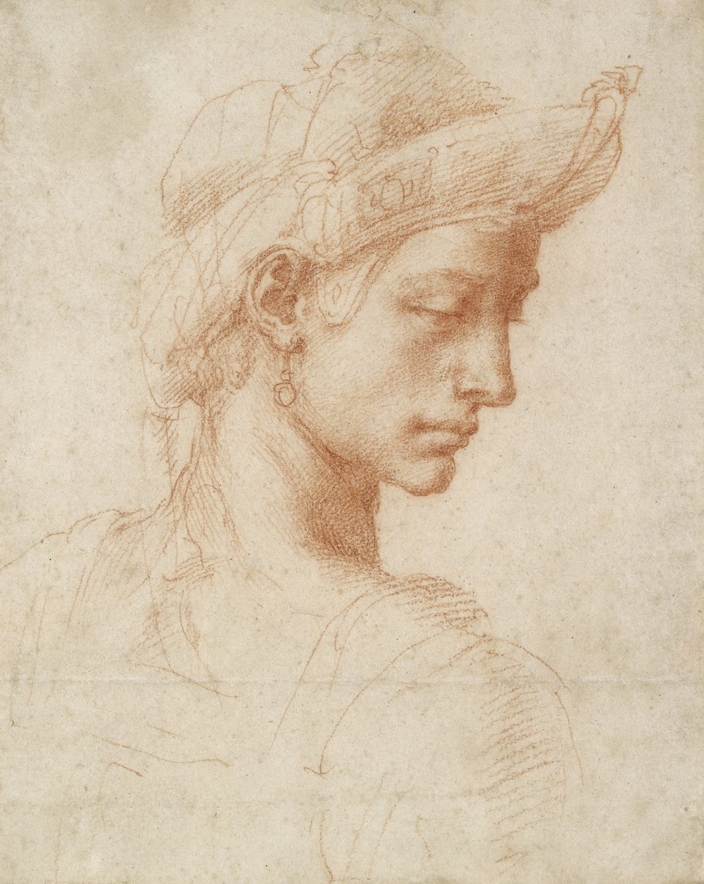 Ideal Head, c.1518-20 (röd krita på papper) av Michelangelo Buonarroti