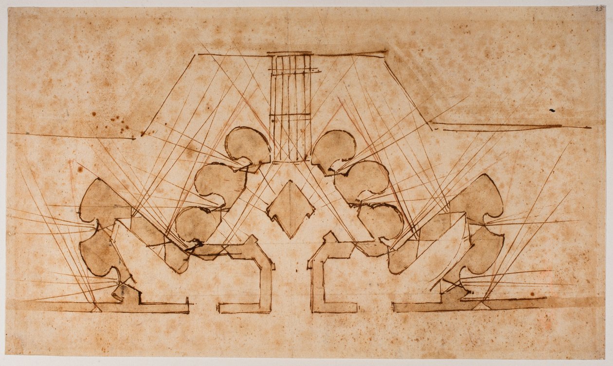 Plan över befästning av en port av Michelangelo Buonarroti
