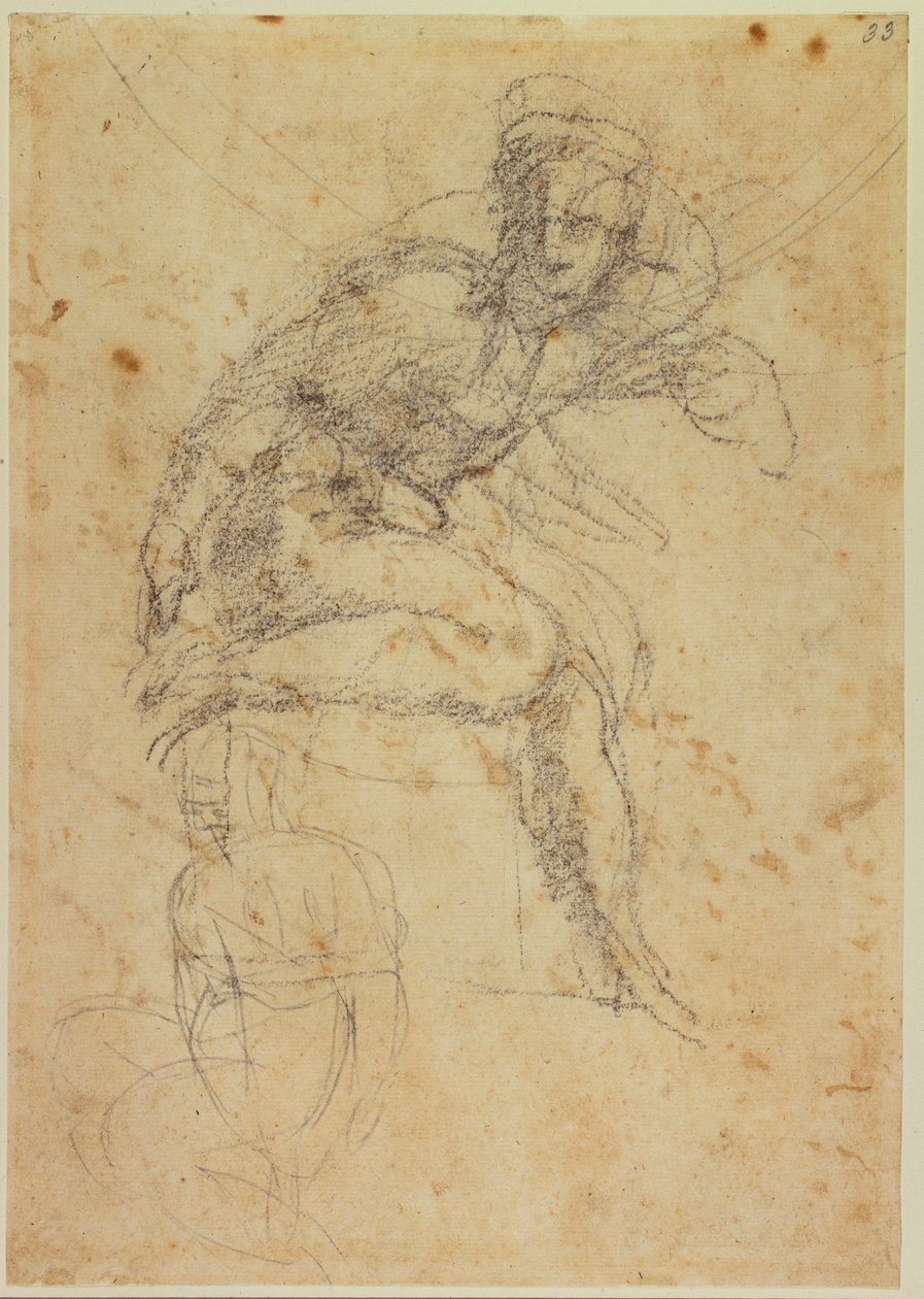 Studie av två sixtinska nakenstudier av Michelangelo Buonarroti