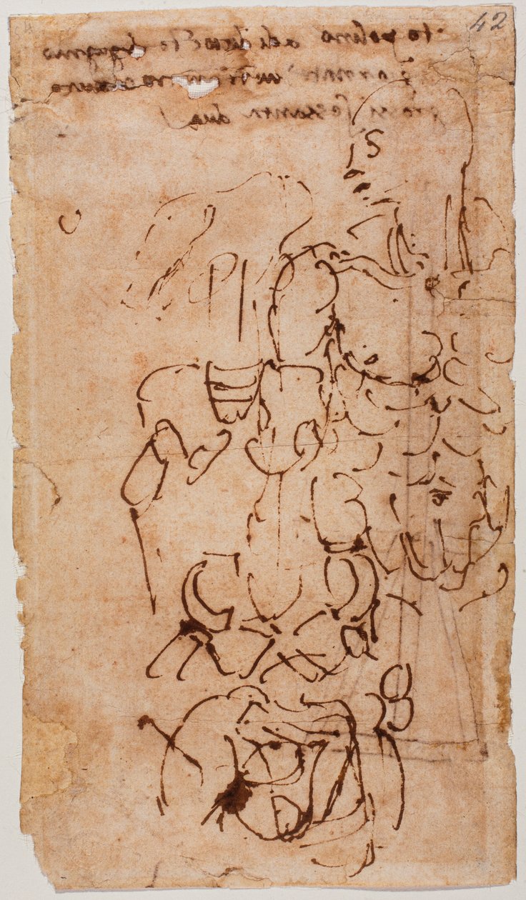 Oidentifierad skiss och handskriven inskription av Michelangelo Buonarroti