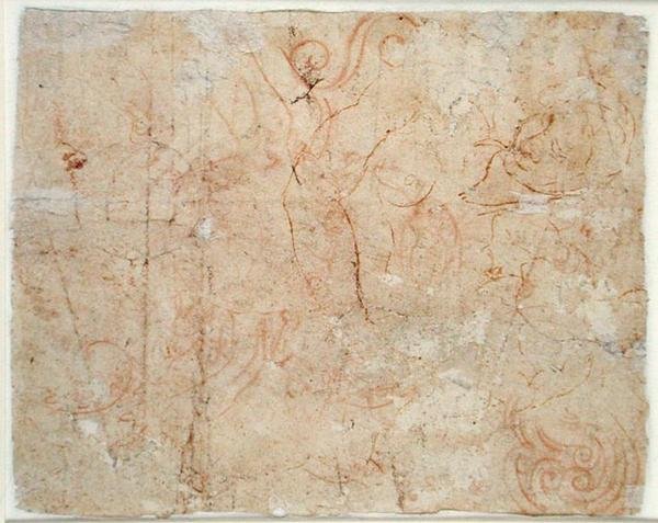 Olika studier, c.1525 (röd krita på papper) av Michelangelo Buonarroti
