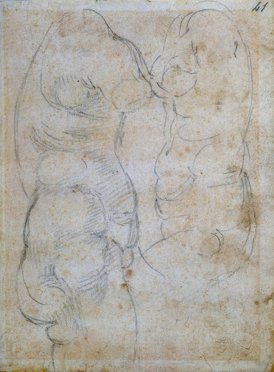 Två studier efter en antik kvinnotorso av Michelangelo Buonarroti