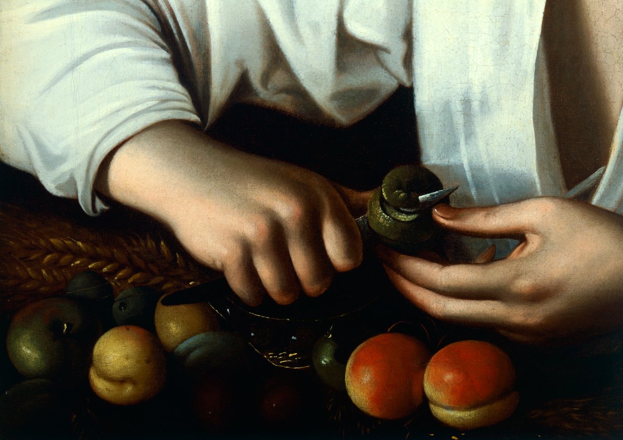 Pojke som skalar frukt, detalj av Michelangelo Merisi da Caravaggio