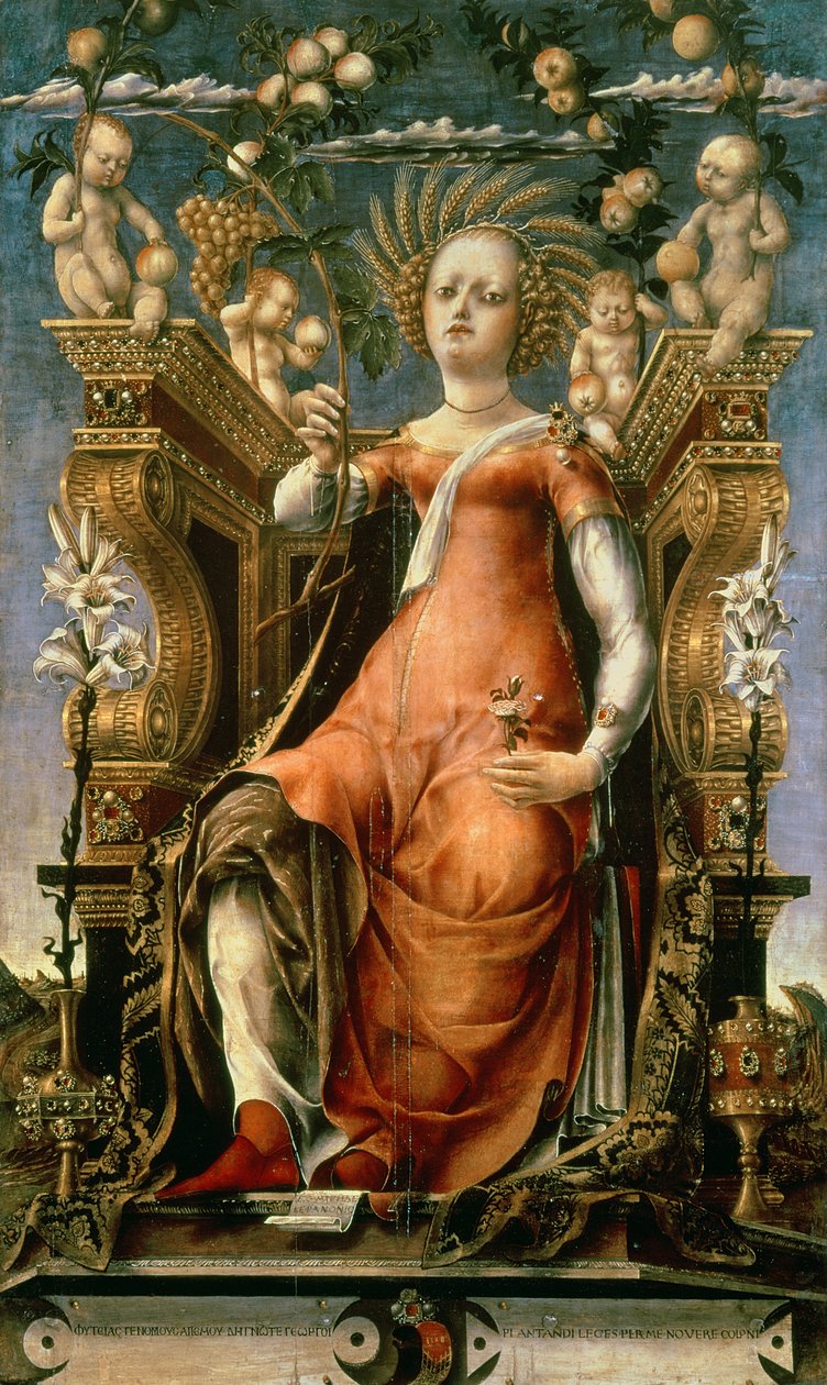 The Muse Thalia (Ceres Enthroned) (olja, tempera, trä) av Michele Pannonio
