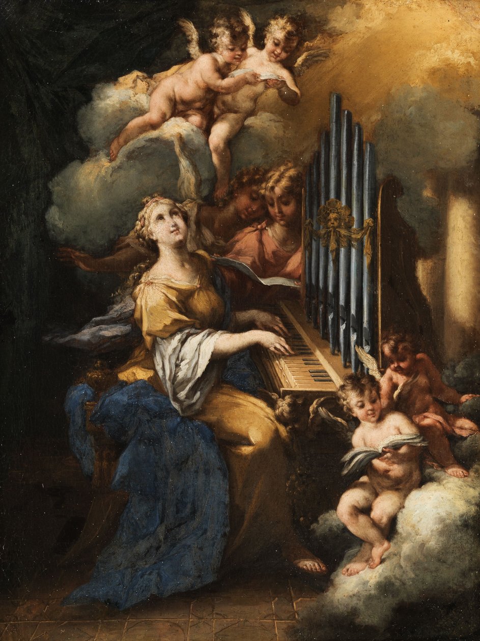 Hl. Cäcilie an der Orgel av Michele da Parma