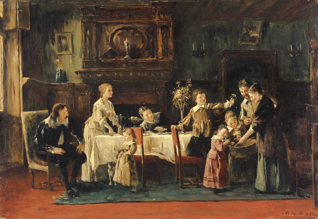 Besöker New Baby, 1800-talet av Mihály Munkácsy