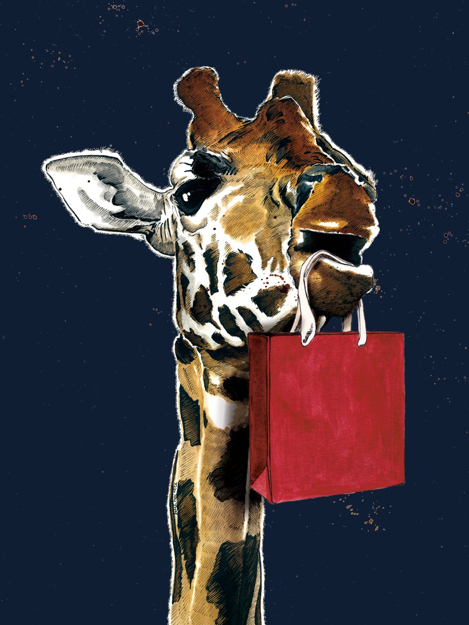 Födelsedagsgiraff på midnattsblått, 2020 av Mike Davis