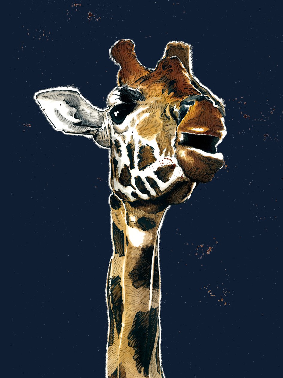 Giraffen på midnattsblått, 2019 av Mike Davis
