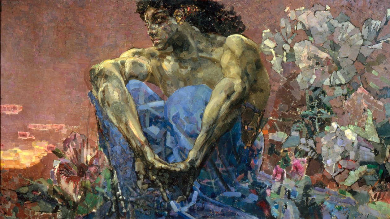 Demon sitter i en trädgård, 1890. av Mikhail Aleksandrovich Vrubel