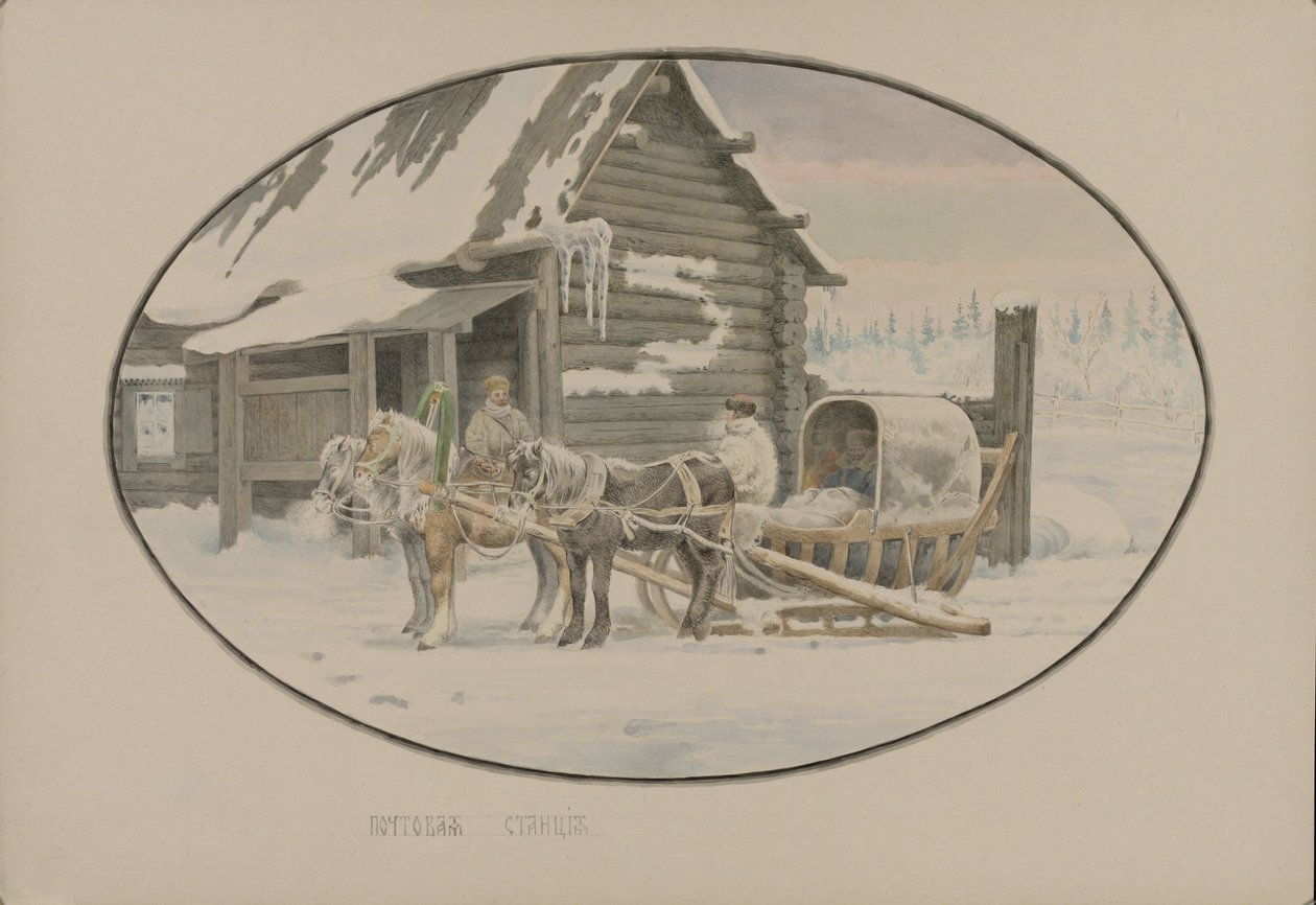 Poststation, 1862. av Mikhail Stepanovich Znamensky