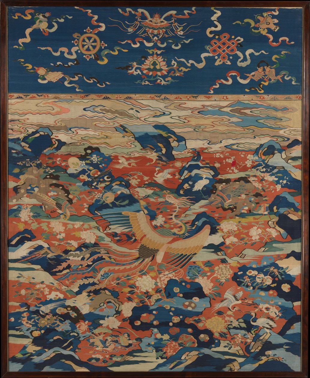 Panel med en Phoenix och fåglar i en stenträdgård, c.1600 av Ming Dynasty Chinese School