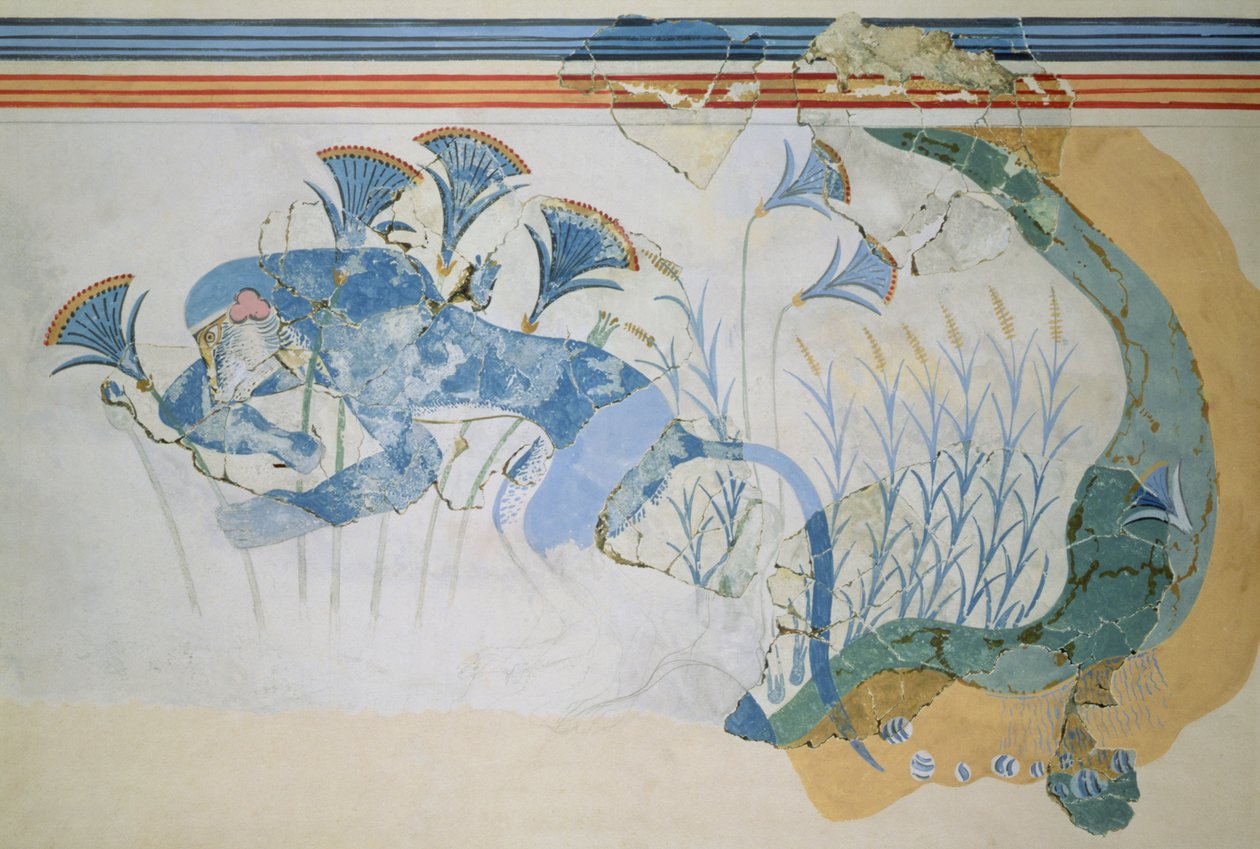 Blue Monkey Fresco, Palace of Knossos, Kreta, c.1500 BC (freskmålning) av Minoan