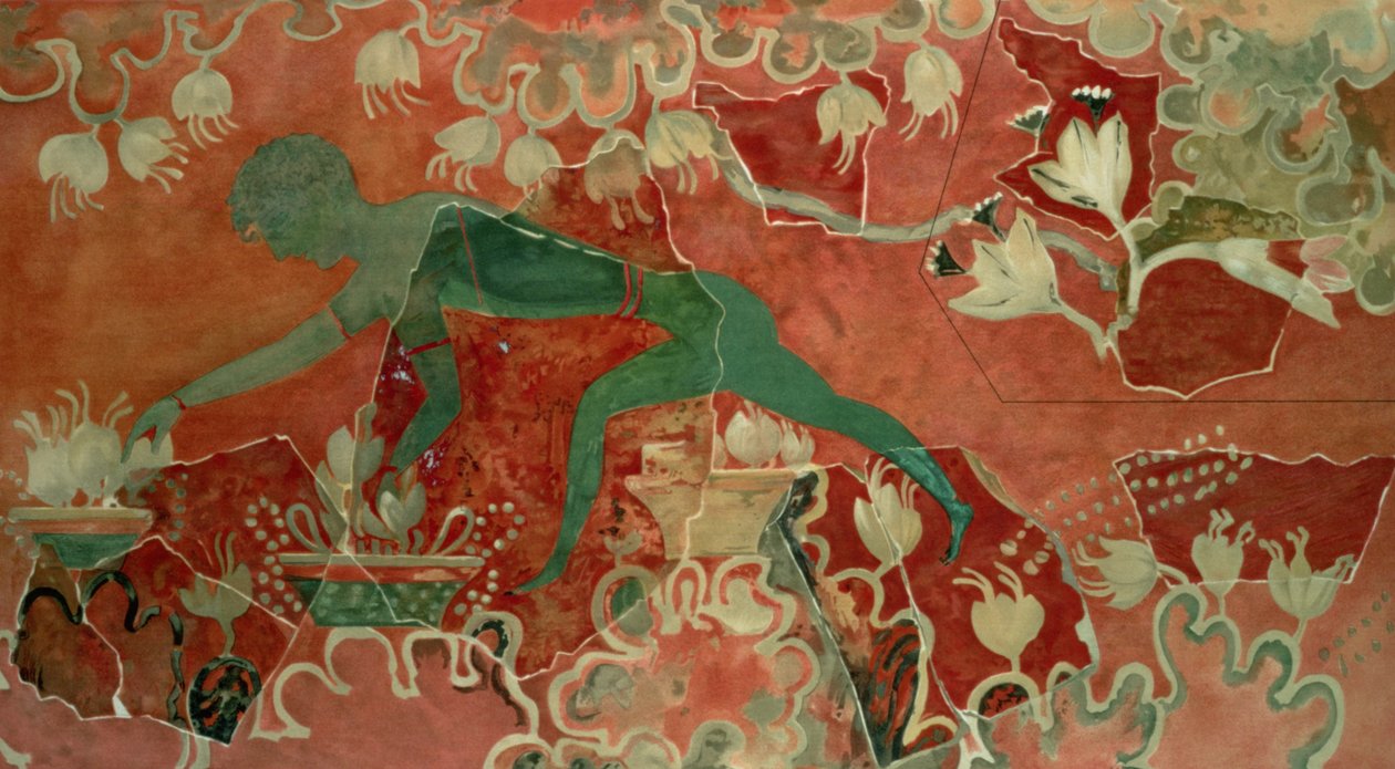 Fresko av pojken från den blå apan, palatset i Knossos, Kreta, ca 1500 f.Kr. (freskomålning) av Minoan