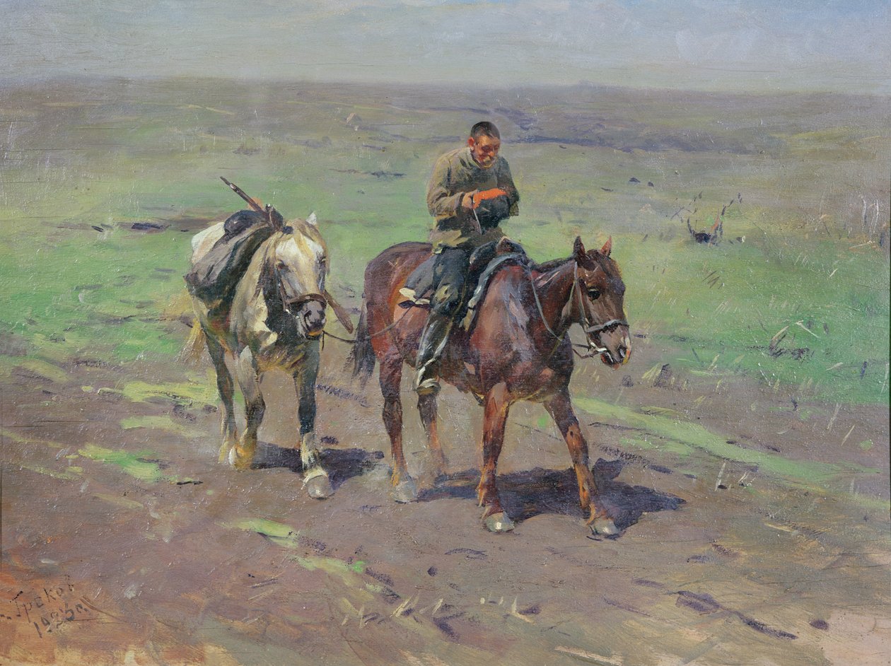 Till Budennyy Detachement, 1923 av Mitrofan Borisovic Grekov